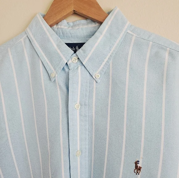 Ralph Lauren Sky Blue White Stripe Pony Logo Classic Dress Shirt, 17 (36/37) - Picture 3 of 7